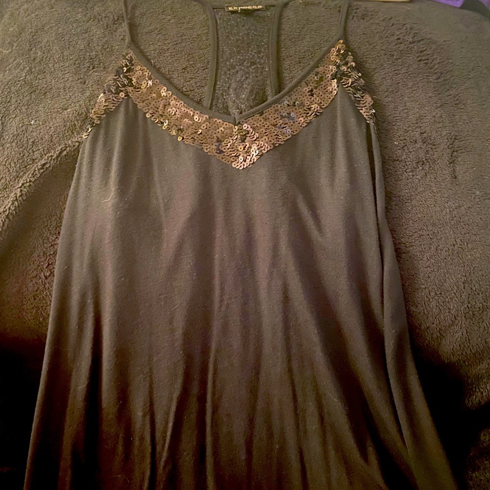 Express Black blouse tank. Sequins on neckline.